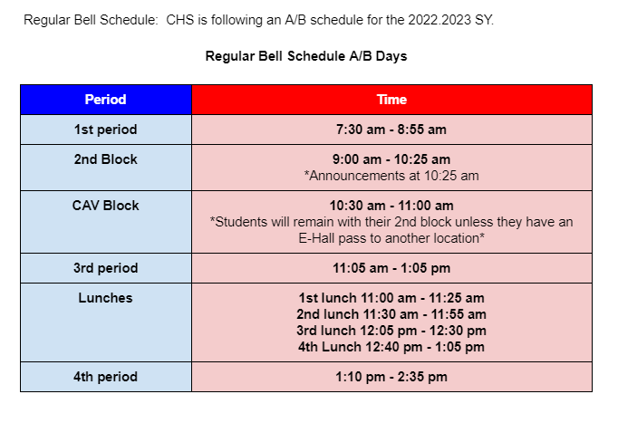 Bell Schedules North High School