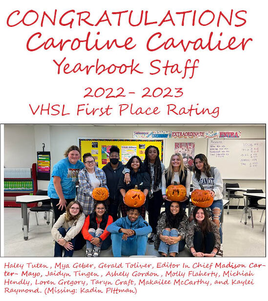 2023-24 Yearbook Staff recieves an First Class rating from VHSL