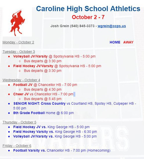 Athletics schedule for Oct 2-6