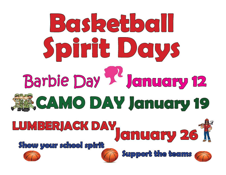 flyer for the January Basketball Spirit Days
